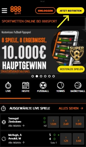 888Sport neues Konto