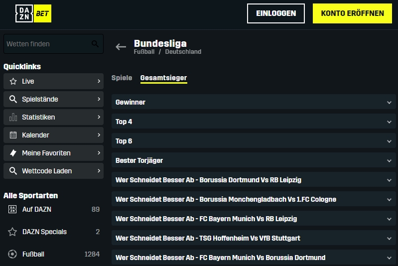 DAZN Bet Bundesliga Outrights