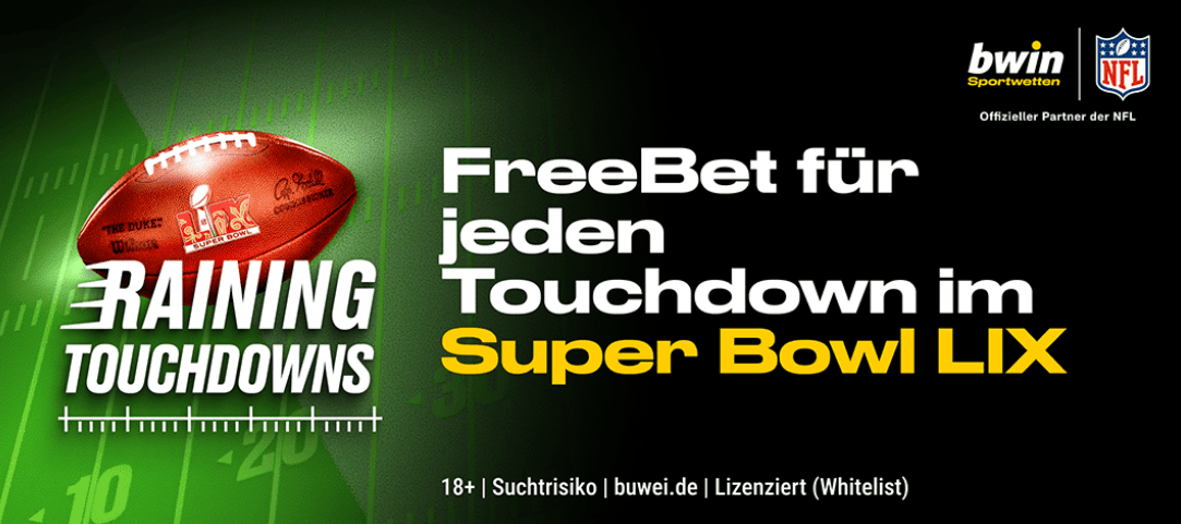 Pro erzieltem Touchdown 2 € Freebet als Super Bowl Bonus bei Bwin