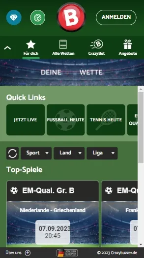 Crazybuzzer Mobile-Wetten