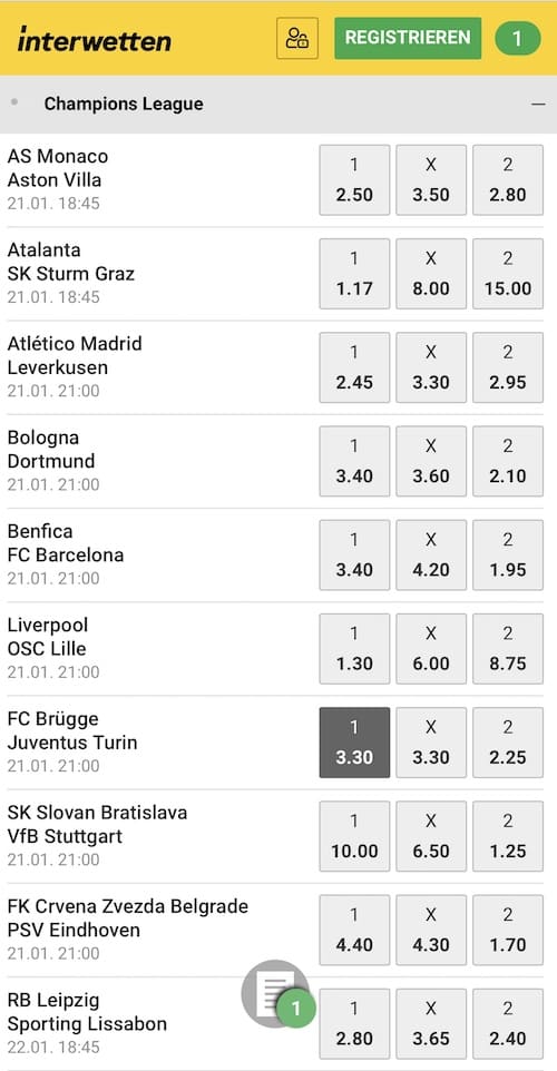 Interwetten Wettschein App