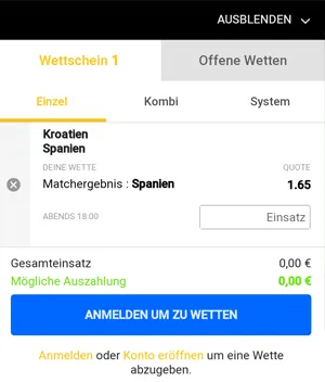 JACKONE Wettschein