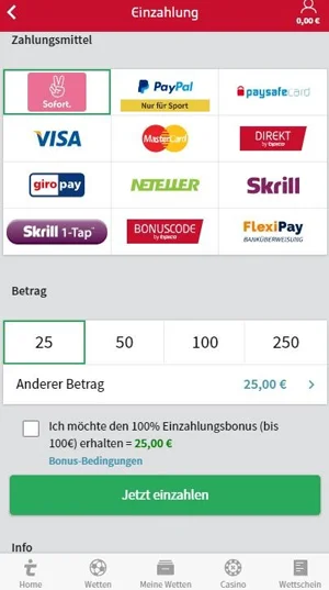 Tipico Einzahlungen