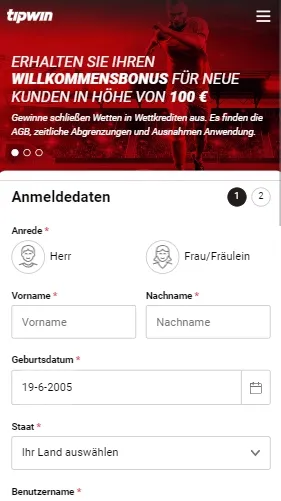 Tipwin Registrierung